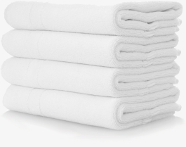A stack of white towels on a white background, highlighting the importance of Water Softening.