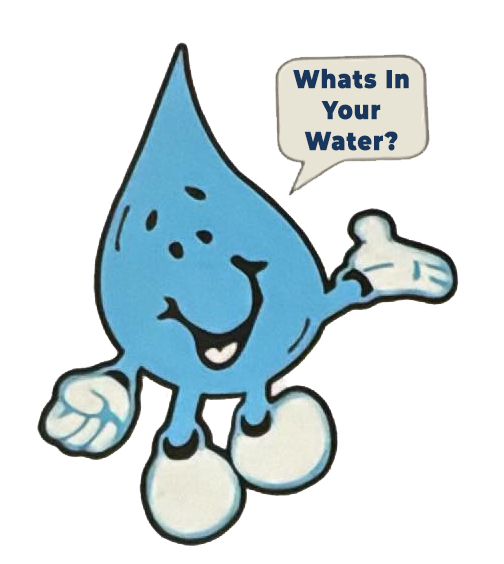 small cartoon raindrop asking what is in your water. The toon is found on Rain King Mail Letters