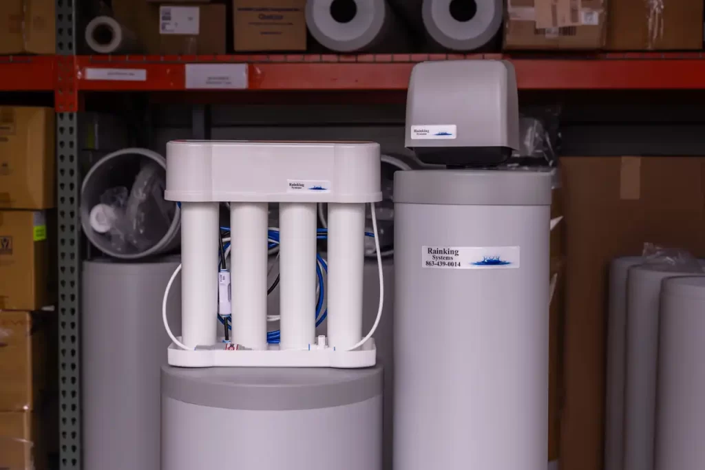 A water softener in a warehouse.